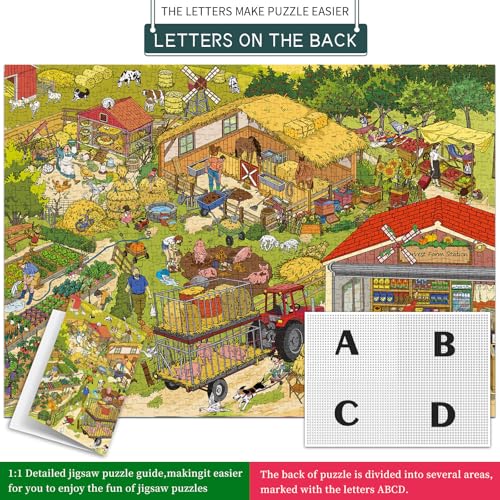 1000 Piece Jigsaw Puzzles for Adults, Harvest Farm Puzzle with 1:1 HD Poster, Precise Interlocking, Letter Markings on Back, Dust-Free, Stress Relief & Ideal Family Game Gift - color: Harvest Farm