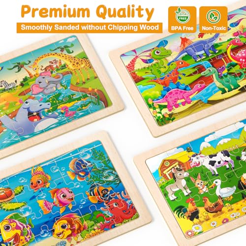 4 Pack Wooden Animal Jigsaw Puzzles for Kids Ages 2-4 Toddler Puzzles Gift | Sensory Toys, Preschool Educational Toys, Toddler Puzzles Gift for 3 4 5 Year Old Boys Girls - color: Animal