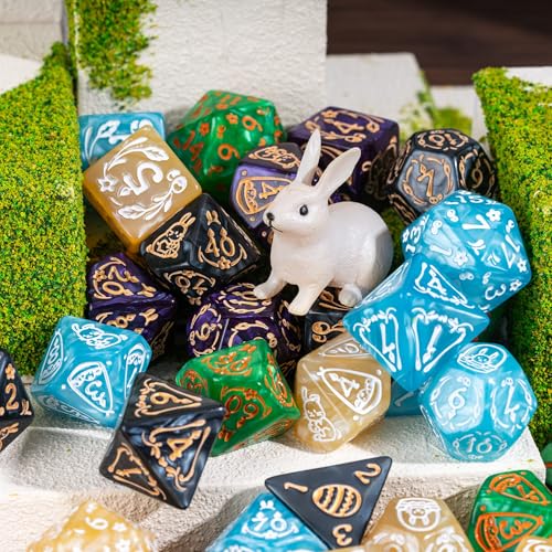 5 Sets Dice DND, Polyhedral Dice Set (35pcs) with Leather Dice Bag, D&D Dice Set for RPG Table Games (Rabbit Pattern 5 Sets Dice) - color: 5 Sets Rabbit Pattern