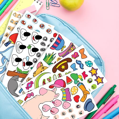 15 Sheets Make Your Own Animal Stickers for Kids Girls Boys Toddlers Face Decal Set Pack Custom Waterproof Decals Party Favors Craft Sticker Books Supplies Decoration Creativity
