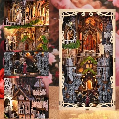 MiniCity Sleeping Beauty Book Nook Kit, DIY 3D Wooden Scene Puzzle with LED | 210-piece DIY book nook with LED and dust cover; glue/tools and guide included; 6-8 hr build for home decor, ages 14+. - style: Sleeping Beauty