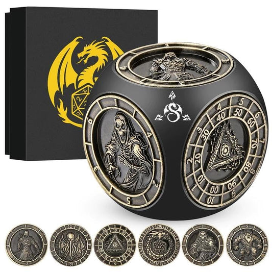 DND Fingertip Dice Spinner, Polyhedral Rotating Game Dice, Metal Dice Set with 3D Pattern, for DND Gifts with Dragon Logo Gift Box, Role Playing Board Game Accessories, Black - color: Black