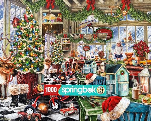 Springbok's Santa's Workshop 1000 Piece Jigsaw Puzzle by Artist Dona Gelsinger Features The Famous Christmas Workshop of Santa's Elves - style: Santa's Workshop