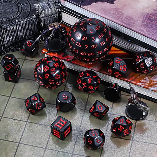 CiaraQ DND Polyhedral Dice Set (15pcs) D4-D100 Game Dice with Dice Bag | Acrylic Role Playing Dice for Dungeons and Dragons MTG Table Games (Black & Red) - color: Black & Red