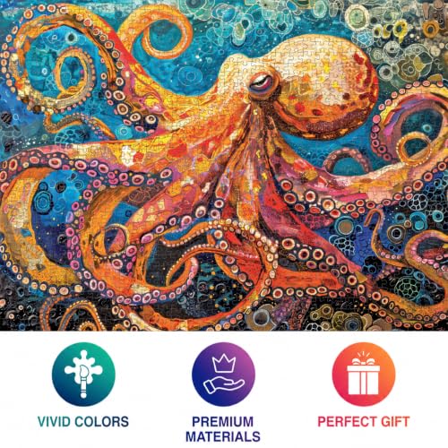 Cross & Glory | Jigsaw Puzzles for Adults | The Great Blue Octopus Enigma | Deep Sea Octopus Puzzle | Satin Finish Ocean Puzzle 1000 Pieces | Ages 14+ - color: Octopus Enigma