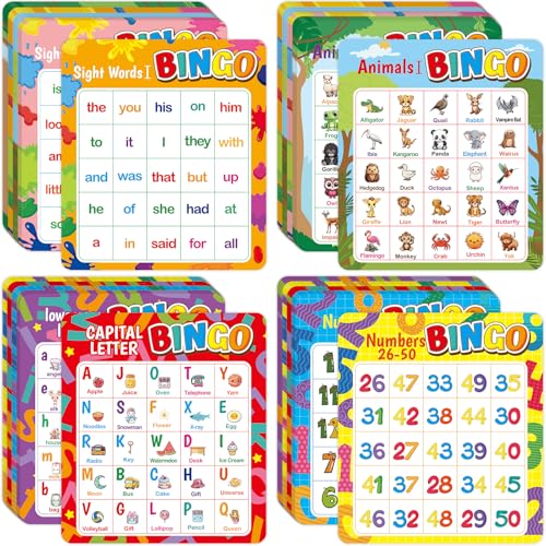 Fancy Land ABC & 123 Bingo Game for Kids 4 in 1 Educational Bingo Cards Set | Sight Words Animals Alphabet Numbers Board Game for Kindergarten Preschool Ages 4-8 Counting and Matching Skills Development