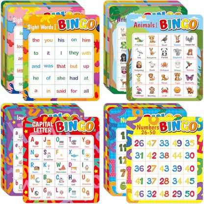 Fancy Land ABC & 123 Bingo Game for Kids 4 in 1 Educational Bingo Cards Set | Sight Words Animals Alphabet Numbers Board Game for Kindergarten Preschool Ages 4-8 Counting and Matching Skills Development
