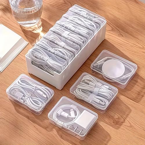 7 Grid Clear Cable Organizer Box with Switch for Desktop Cord Storage | Office desktop use, home wire sorting, stationery storage, detachable dividers, tidy cable arrangement - color: 7 BOX