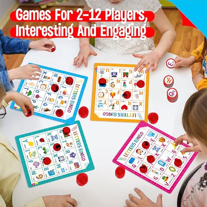 Alphabet & Phonics Bingo Game, 12 Bingo Boards ABC Letters, CVC Blends Words Phonetic Game, Letters Phonetic Awareness Early Educational Learning Toys - Ages 4 and up, Perfect for Classroom & At Home - style: Alphabet & Phonics Bingo Game