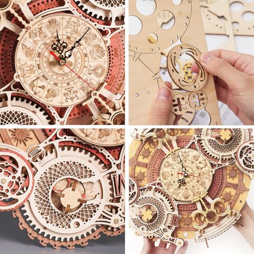 ROKR 3D Wooden Puzzles for Adults-Wooden Clock Puzzle Kit-Wood Model Kits to Build for Adults-Zodiac Wall Clock