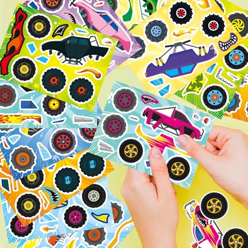 Monster Truck Sticker, Make Your Own Cartoon Car Stickers | 24 Sheets Monster Truck Craft Party Favors, Classroom Activities, Teacher Reward, Birthday Gift for Girls Boys - style: Monster Truck Sticker