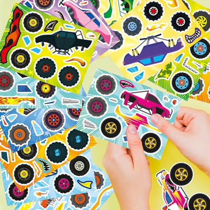 Monster Truck Sticker, Make Your Own Cartoon Car Stickers | 24 Sheets Monster Truck Craft Party Favors, Classroom Activities, Teacher Reward, Birthday Gift for Girls Boys - style: Monster Truck Sticker