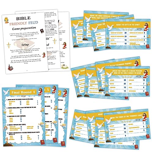 Bible Games for Adults and Family,Family Feud Game for Adults,Bible Study,Religious Gifts,Cards Christians Like,Bible Trivia,Fun Games for Family Game Night,15 Game Cards+3 Instruction Cards,O2 - color: Multicolorbf02