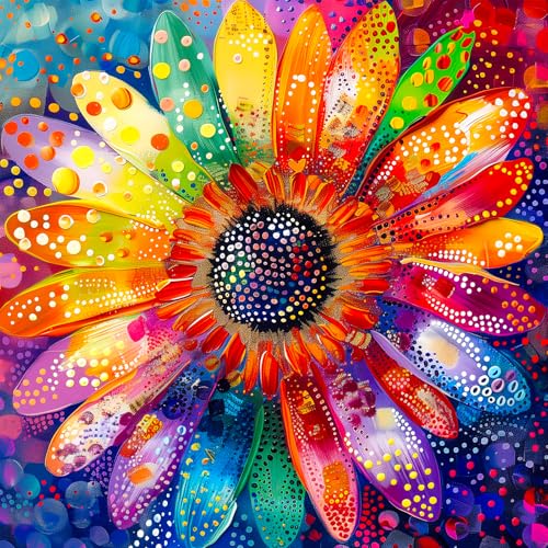 Bgraamiens Puzzle-Colorful Rainbow Pointillisme Gerbera Flower Jigsaw Puzzle 1000 Pieces Puzzles for Adults,Flower Artwork for Adults,Color Challenging Puzzle - color: Rainbow Pointillisme Gerbera Flower