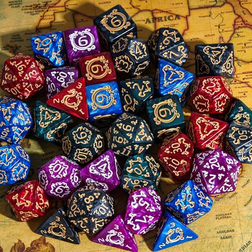 5 Sets/35PCS DND Dice Set Dragon Pattern Polyhedral Die with Leather Bag D&D Dice Set for RPG Table Games - color: 5 Sets Dragon Pattern
