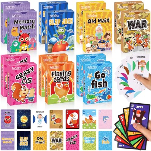 Zubebe 56 Pack Kids Playing Card Games Gifts Bulk Classic Card Game Set for Kids Includes Go Fish, Old Maid, Crazy Eights, Memory Match, Slap Jack, Playing Toy for Party Favors (Vivid) - style: Vivid