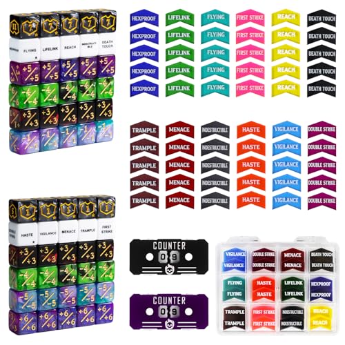 122PCS MTG Keyword Tokens & Dice & Life Counter Set for Magic Card, Health Tracker Life Counter Bulk Ability MTG Dice Set, Compatible with TCG Card Gaming Accessories CCG Creature Stats - color: B Color-122pcs