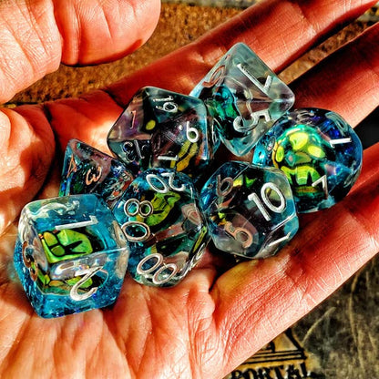 Sage's Portal Animal Familiars Resin DND Dice Set Polyhedral Dice Set for Dungeons and Dragons RPG Pathfinder Tabletop TTRPG (Bottled Green Dragon Eyes) - color: Bottled Green Dragon Eyes