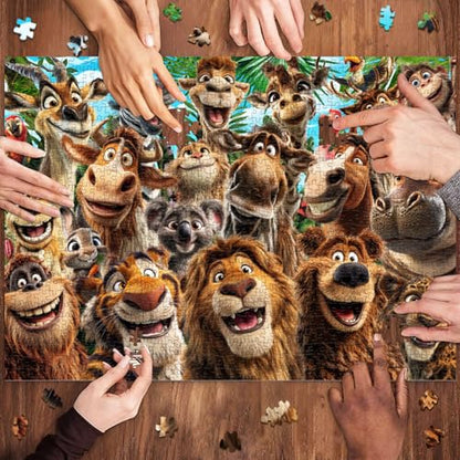 HUADAD Puzzles for Adults 1000 Pieces,1000 Piece Puzzles for Adults,Gift-Jungle Fun Party,Family Party Jigsaws Puzzles Game,Letter Partition Puzzles,1000 Piece Animal Puzzle - color: Jungle Fun Party