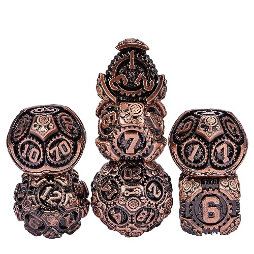 Metal Dice Set D&D, 7-Die DND Dice Metal Gear Dice with Gift Bag for Role Playing Games(Antique Copper) - color: Antique Copper