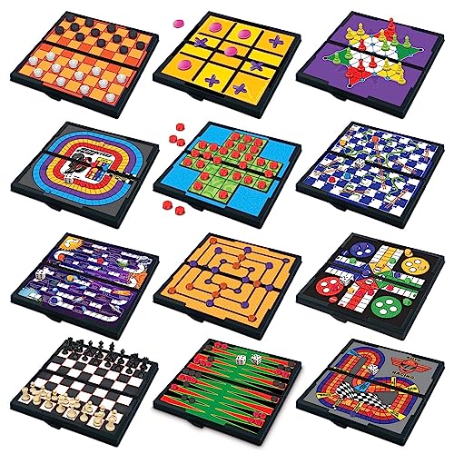 Gamie Magnetic Board Travel Games for Kids, Includes 12 Retro Fun Games - 5" Compact Design, Individually Boxed Travel Essentials for Kids 4-8, 8-12, Road Trip/Airplane/Camping, for All Ages