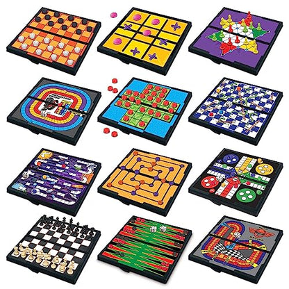Gamie Magnetic Board Travel Games for Kids, Includes 12 Retro Fun Games - 5" Compact Design, Individually Boxed Travel Essentials for Kids 4-8, 8-12, Road Trip/Airplane/Camping, for All Ages