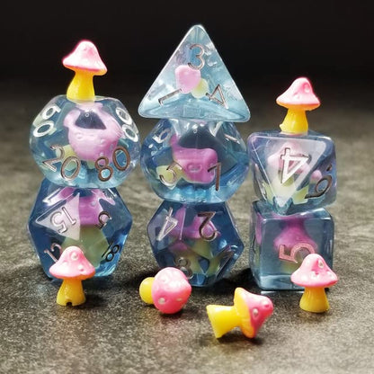 Sage's Portal Familiars and Reagents Resin DND Dice Set Polyhedral Dice Set for Dungeons and Dragons RPG Tabletop TTRPG (Pink Magic Shrooms) - color: Pink Magic Shrooms
