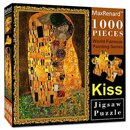 MaxRenard Game Jigsaw Puzzle 1000 Pieces Fine Art The Kiss Klimt Fine Artwork Challenge Family Game Fit Together Perfectly - color: A005