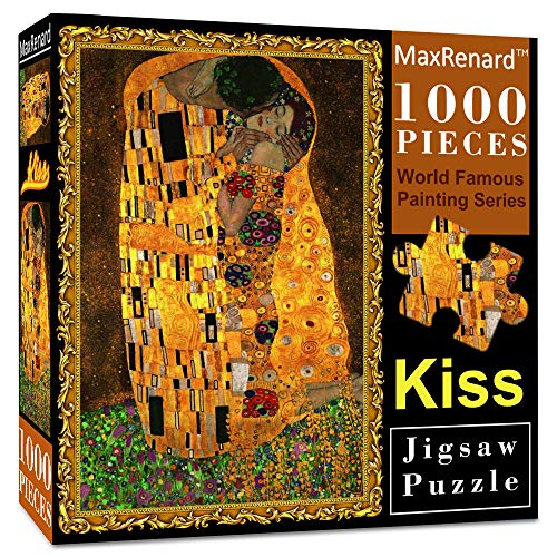 MaxRenard Game Jigsaw Puzzle 1000 Pieces Fine Art The Kiss Klimt Fine Artwork Challenge Family Game Fit Together Perfectly - color: A005
