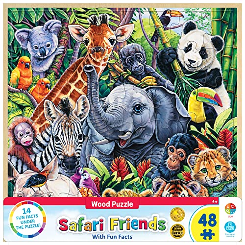 Masterpieces 48 Piece Fun Facts Jigsaw Puzzle for Kids - Safari Friends Wood Puzzle - 12"x12" - style: Safari Friends