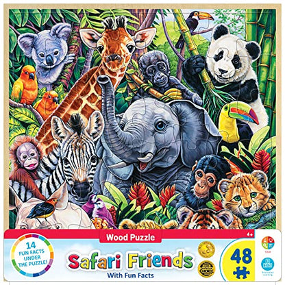 Masterpieces 48 Piece Fun Facts Jigsaw Puzzle for Kids - Safari Friends Wood Puzzle - 12"x12" - style: Safari Friends