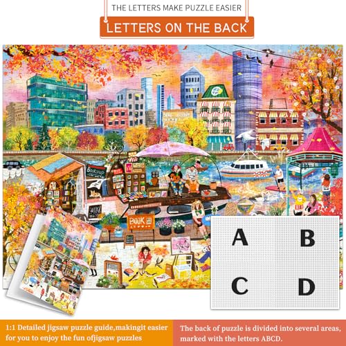 HUADADA 1000 Piece Puzzle for Adults-Autumn Book Boat | Eco matte oil print, eye strain relief, tight puzzle piece fit, vibrant colours,gifts for men women - color: Autumn Book Boat