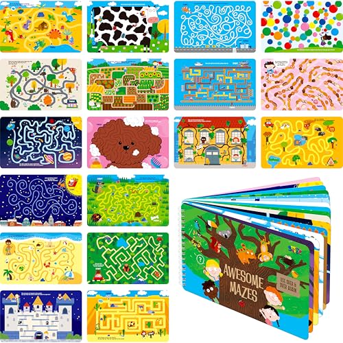 SpriteGru Dry Erase Mazes Game Pad, 30 Mazes Reusable & Erasable Book, Fun Brain Challenge Games Interesting Educational Toy and Learning Tool for Road Trip Airplane Travel - style: Maze
