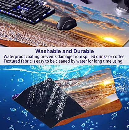 Sunset Beach Large Gaming Mouse Mat with Stitching Edges, Office Desk Mat | Large Extended Mouse Pad; Full Desk Coverage; Waterproof Coating; Stable Anti-Slide Base For Gaming, Office, Study Daily Use - color: Beach at Sunset
