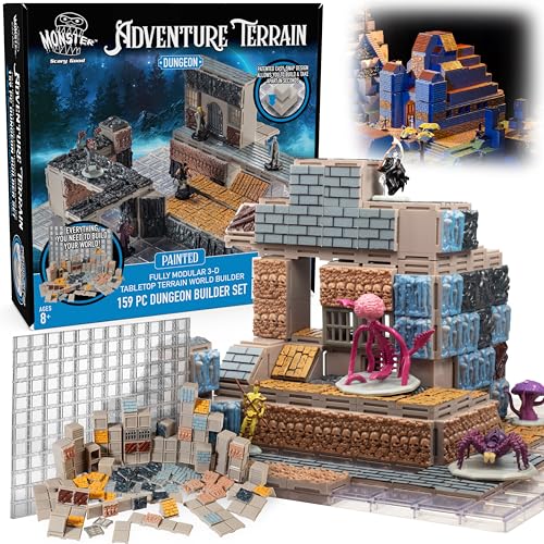 Monster Adventure Terrain - NEW! Dungeon Builder Set (159pc) - 3D Interchangeable Dungeon System w 19 New Tiles - Build Modular Worlds in a Snap & Elevate Your Campaign - Compatible with DND - color: Dungeon Builder Set