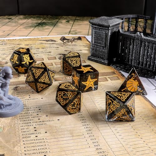 LUCKY-M Turtle Dice DND Set 7PCS, Polyhedral Dice D&D for Dungeons and Dragons, Black Dice with Case for RPG MTG Tabletop Games Men & Women Gift(Black) - color: Pt-black