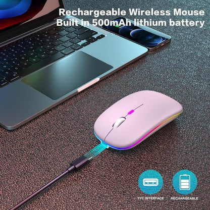 AIKOKOK Wireless Bluetooth Mouse, Rechargeable Dual Mode Mouse, Pink | BT 5.2 & 2.4G USB Receiver, 3 Adjustable DPI,LED Lights,Slim,Silent,Portable Computer Mouse for Laptop,PC,MacBook,iPad,Tablet - color: Pink