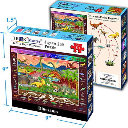 Think2Master Colorful Dinosaurs 250 Pieces Jigsaw Puzzle Puzzle. Great Gift. Size: 14.2” X 19.3”” - style: Dinosaurs