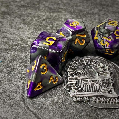 Sage’s Portal Stones DND Dice Set Acrylic Opaque 7-PC Polyhedral DND Dice Set for Dungeons and Dragons D&D Sage’s Cantrips RPG Tabletop TTRPG (Purple/Mica) - color: Purple/Mica
