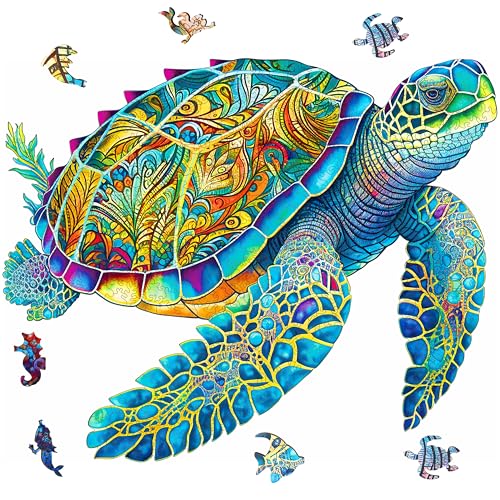Delobil Wooden Puzzles, Sea Turtle Jigsaw Puzzles 200 Pieces, Unique Shaped Wooden Puzzle for Adults and Kids, Ghristmas Gift Family Game 9.2 x 11.2 Inch - color: Sea Turtle, size: 200Pcs