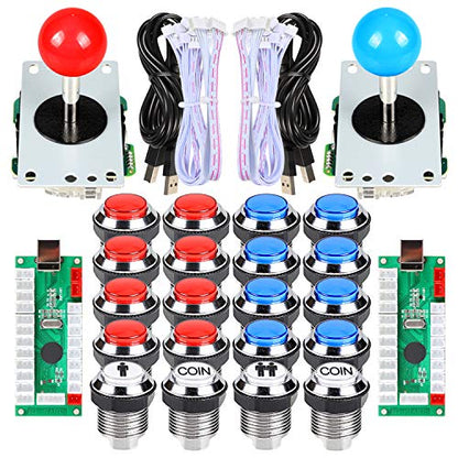 2 Player Arcade Joystick Buttons Arcade Contest DIY Retropie Cabinet Kit PC Game Chrome Plating LED 1 2 Player Coin Buttons Mame Raspberry Pi Game Project