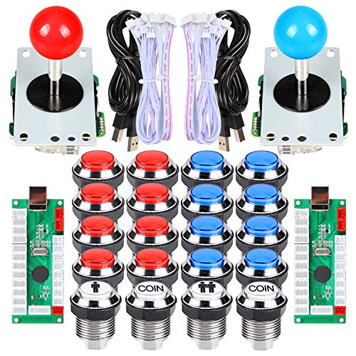 2 Player Arcade Joystick Buttons Arcade Contest DIY Retropie Cabinet Kit PC Game Chrome Plating LED 1 2 Player Coin Buttons Mame Raspberry Pi Game Project