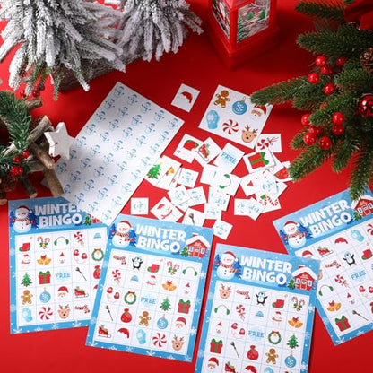 Blosssound 24 Players Christmas Bingo Games Christmas Snowman Bingo Cards Winter Holiday Party Games Xmas Party Favors Supplies for Family Large Group Classroom Indoor Home Activities - style: Christmas Snowman