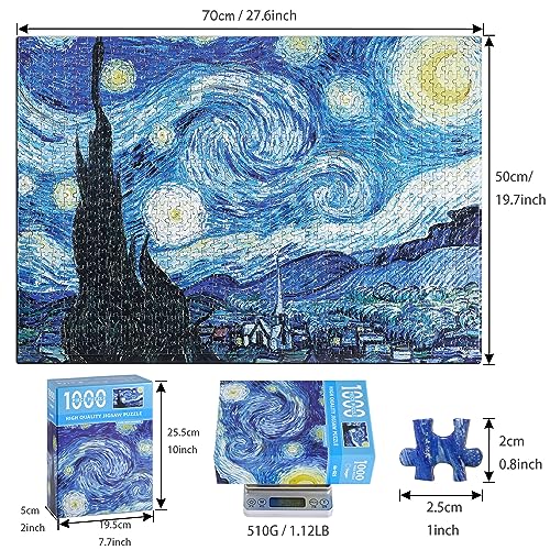 Puzzle for Adults 1000 Pieces Van Gogh Starry Night Puzzle Artwork Jigsaw Puzzle Family Game (28''x 20'') - color: Starry Night(van Gogh)