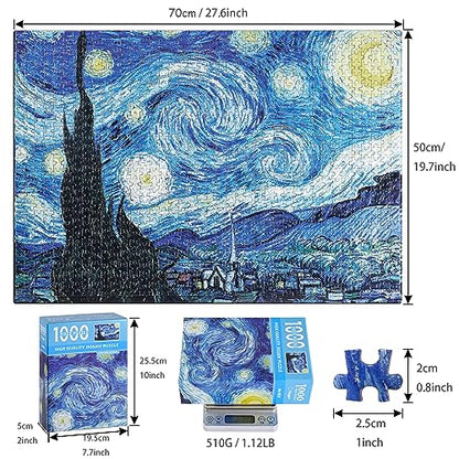 Puzzle for Adults 1000 Pieces Van Gogh Starry Night Puzzle Artwork Jigsaw Puzzle Family Game (28''x 20'') - color: Starry Night(van Gogh)