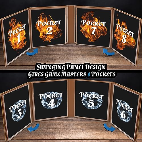 CASEMATIX DM Screen Faux Leather 8-Panel Deluxe GM Screen - Eight Panel Folding Game Master Screen with 2 Swinging Panels and Wet Erase Pockets for TTRPGs, Inserts Not Included, Brown - color: Brown