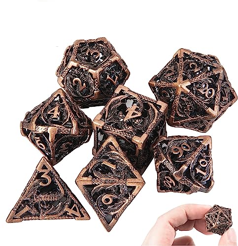 DND Dice,Hollow D&D Metal Dice,Dungeons and Dragons Dice Set with Gift Box,7 PCs Steampunk Polyhedral Dice Games Set for RPG,MTG,Pathfinder, - color: Dragon Copper