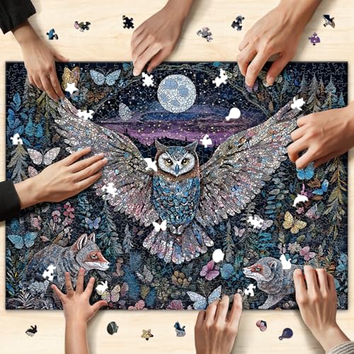 1000 Piece Jigsaw Puzzle for Adults, Glow-in-The-Dark Owl Puzzle | Enchanted Moonlit Forest Puzzle with Butterflies and Foxes, Challenging Nature-Themed Brain Teaser Game, 26.6x19.2 in - color: Moonlit Guardian Owl