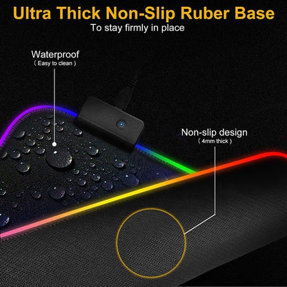 RGB Gaming Mouse Pad, Extended XXL Big Size, 14 Mode Spectrum 7 Colors LED Light Up Border, Black, 1.8 USB Cable