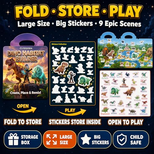 Large Reusable Jelly Sticker Books for Boys 4-8, Kids 3-6, 3 Sets | Dino, Ocean & Vehicle | Large Reusable 3D Puffy Jelly Stickers | Mess-Free Travel Toy | Gift for Boys Ages 3-8 - style: Dinosaur/Ocean/Vehicle
